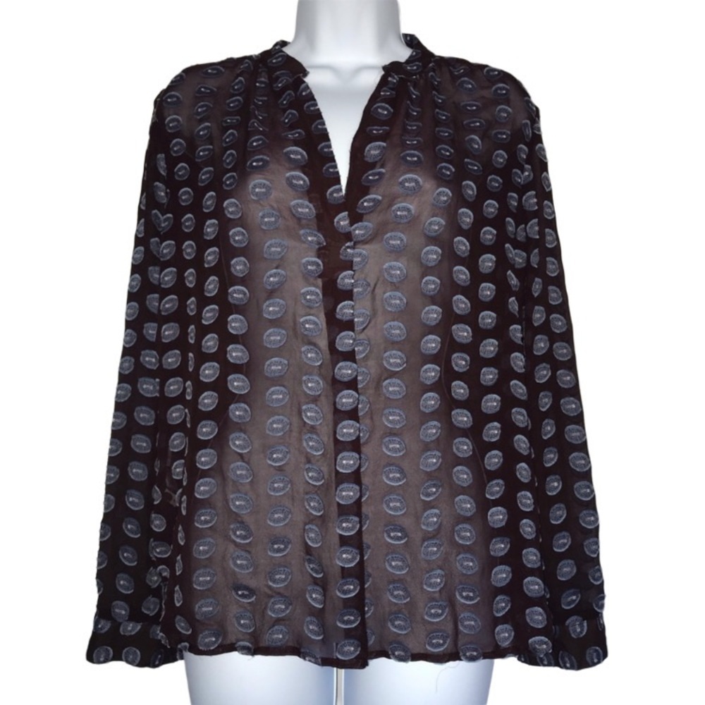 Loft Silk Long Sleeve Brown Blue Top S